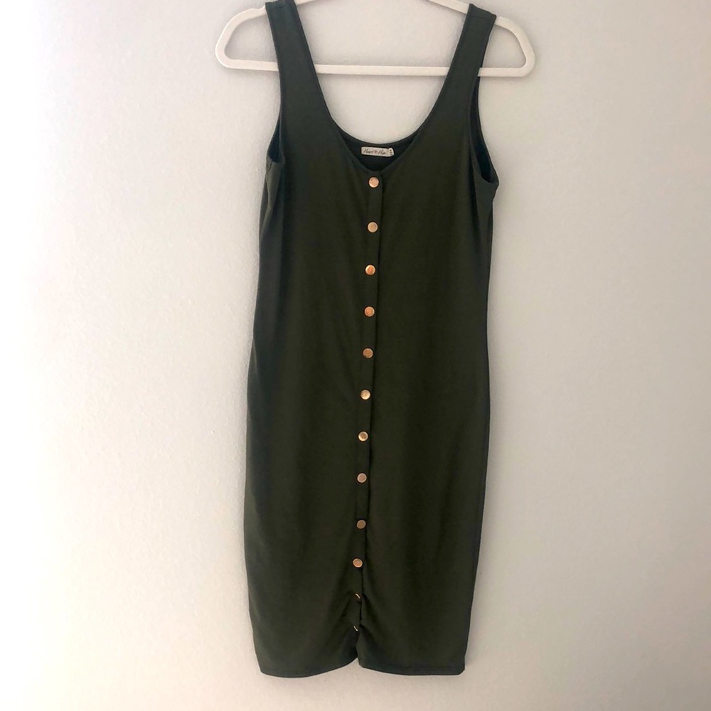 Green body con button down dress
